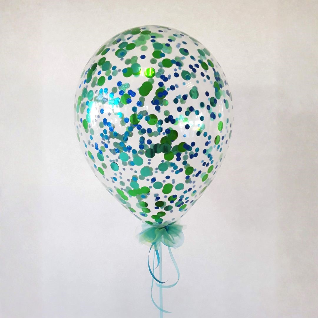 Konfettiballon mit Schleife türkis-mix