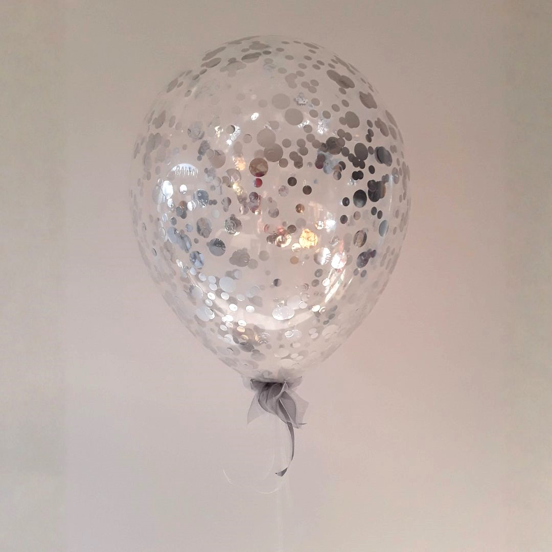 Konfettiballon mit Schleife silber