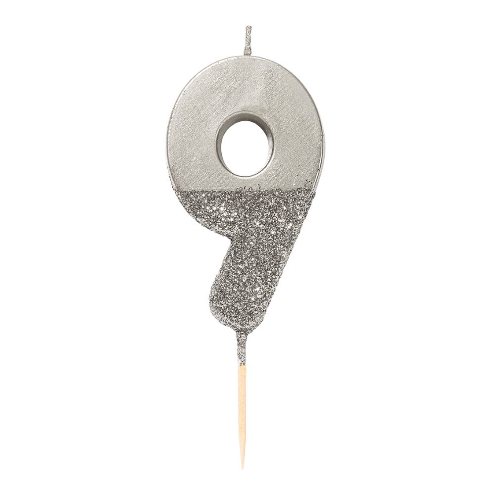 Zahlenkerze 9 silber