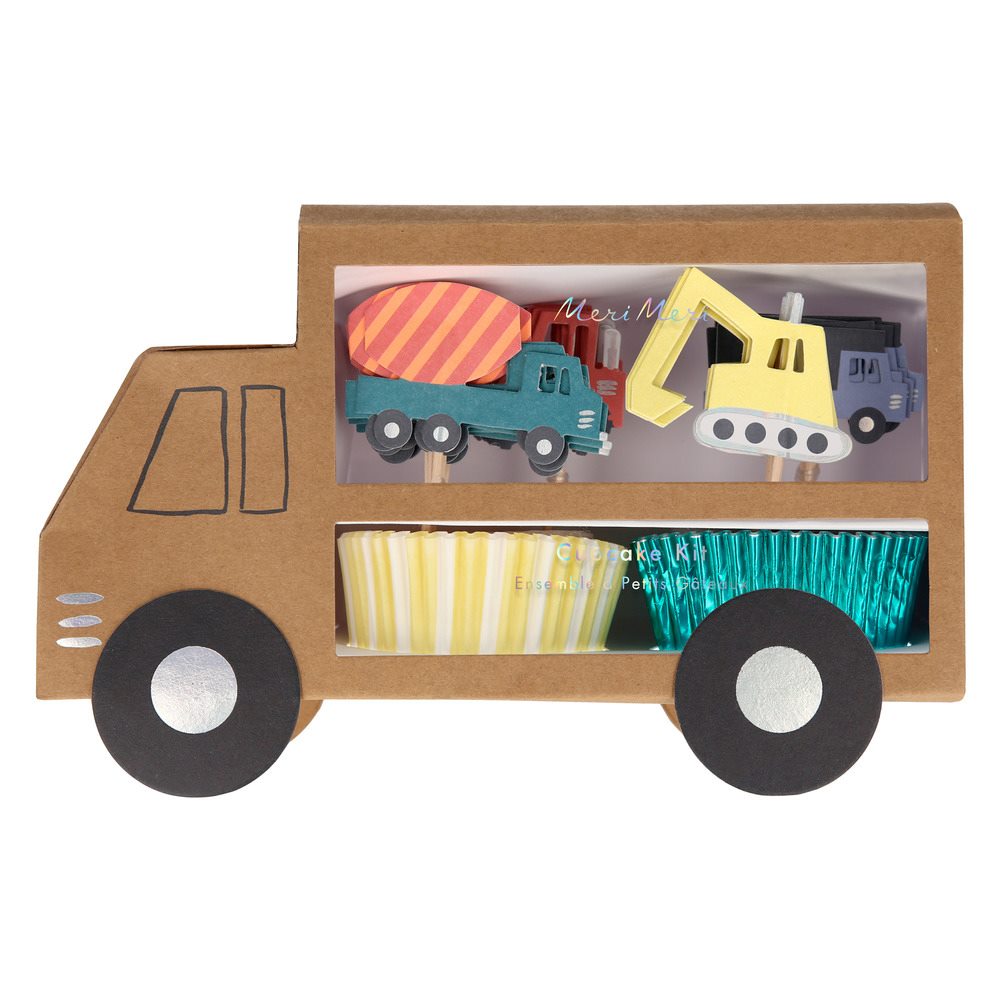 Set mit Bagger, Betonmischer undmehr um Cupcakes als Baustelle zu dekorieren von Meri Meri