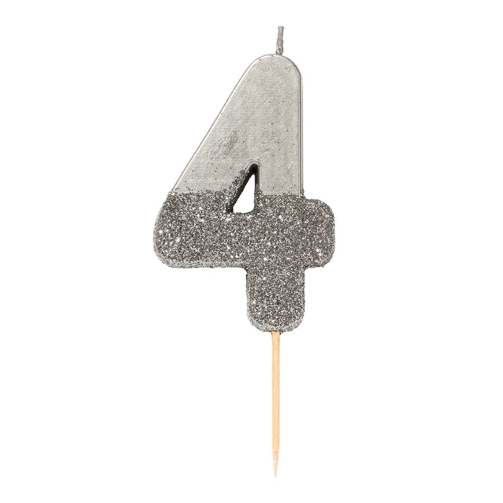 Zahlenkerze 4 silber