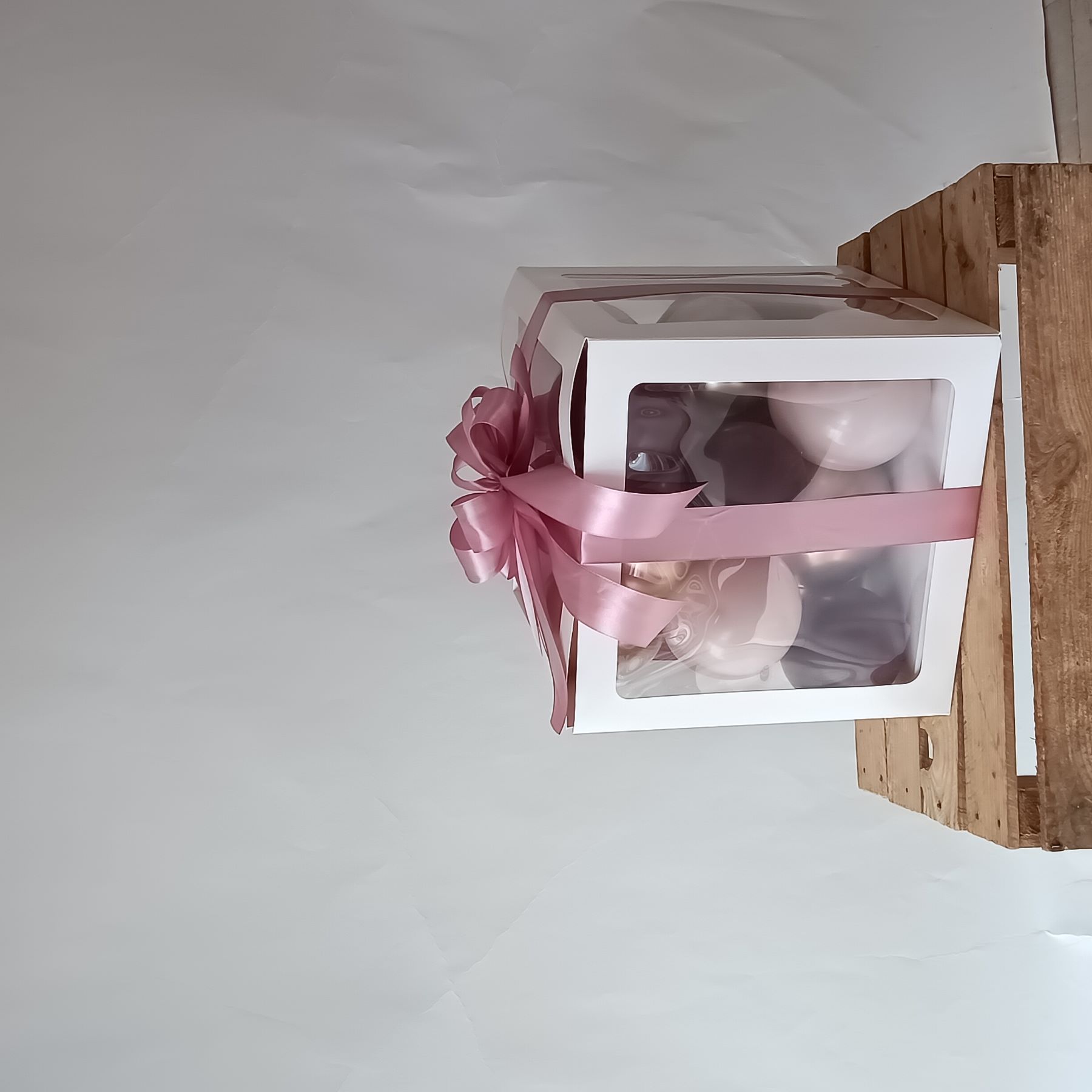 Ballonbox Geschenk – Rosa-Gold mit Schleife