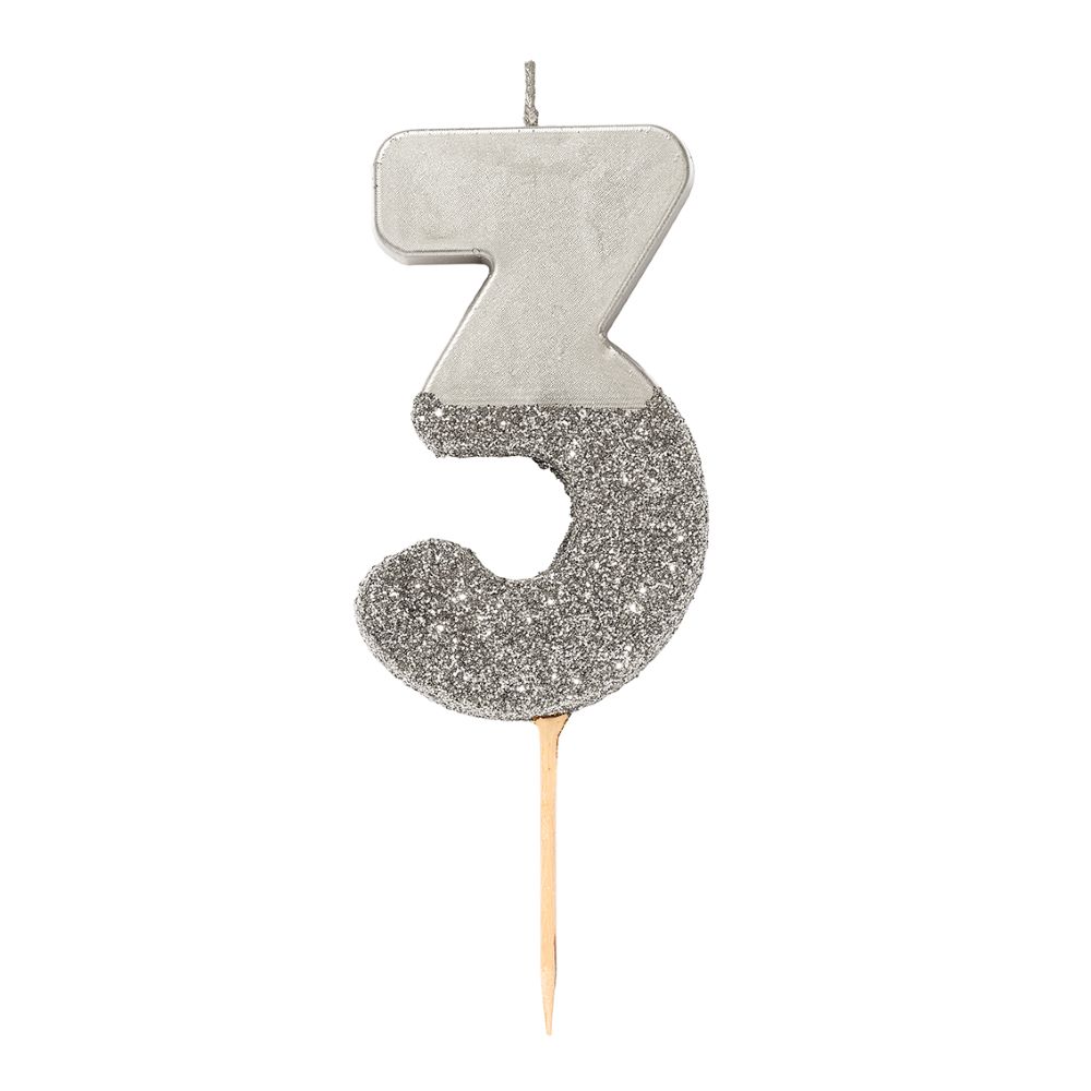 Zahlenkerze 3 silber