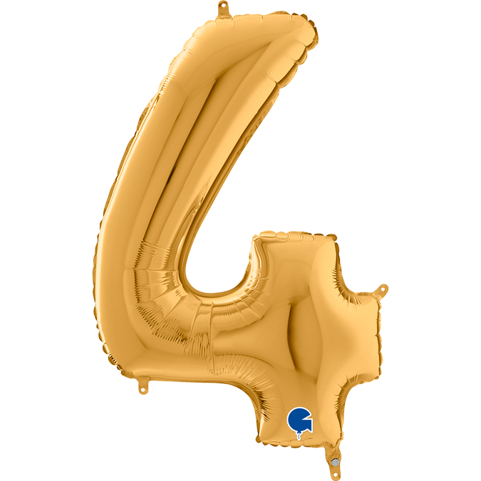 Folienzahl 4 gold 26 in / 66cm mit Helium und Gewicht