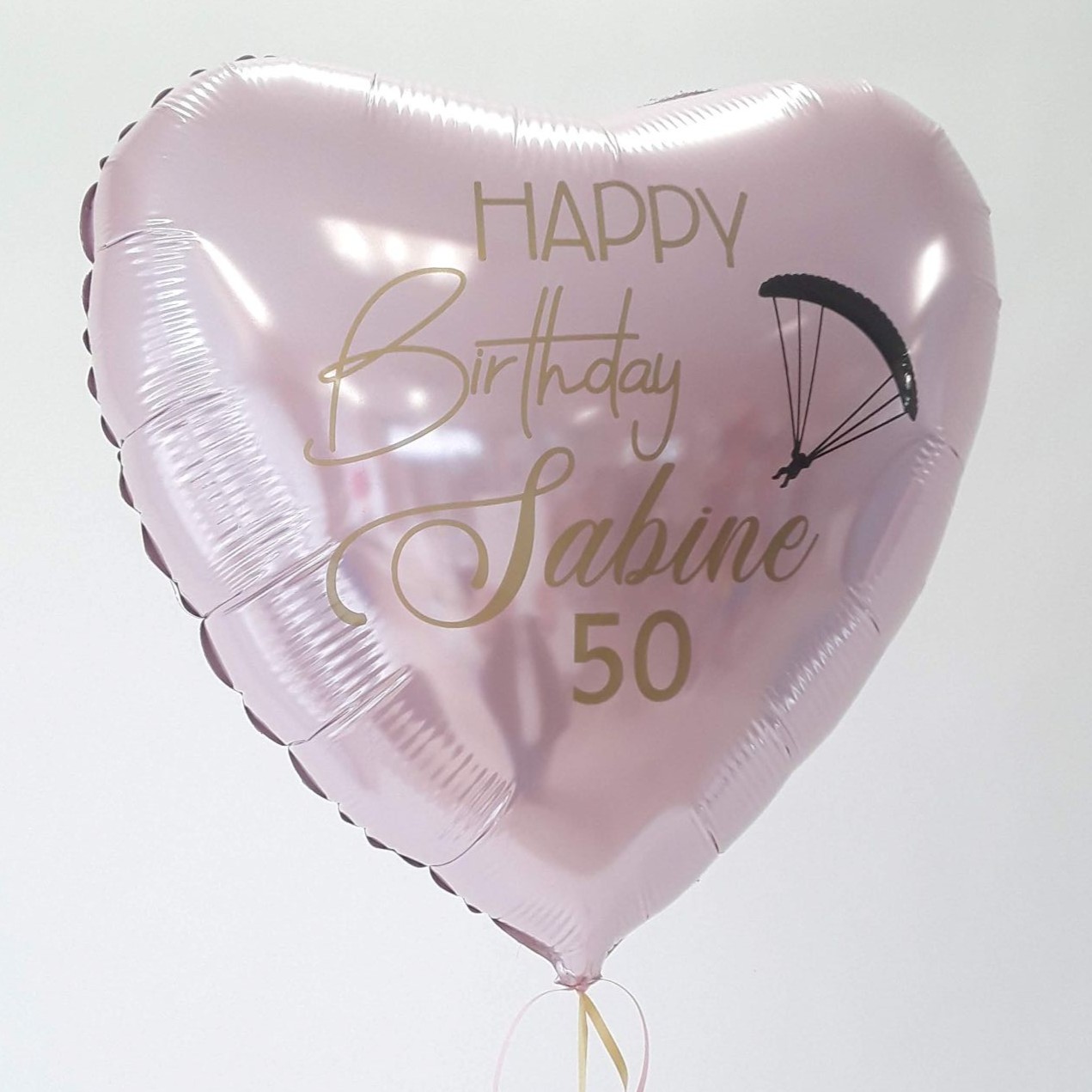 Happy Birthday Gleitschirm bedrucktes 55 cm Herz in pastellrosa