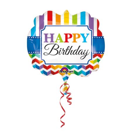 Happy Birthday Streifen mit Helium und Gewicht